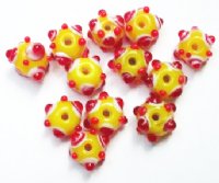 12 8-10mm Yellow, White, & Red Bumpy Beads